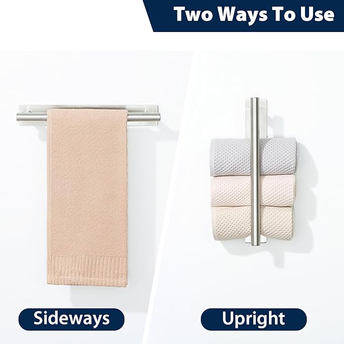 Alise Bath Towel Bars, 12 Inch Towel Hanger Towel Racks for Bathroom, SUS304 Stainless Steel Hand Towel Holder, Wall Mount with Self-Adhesive or Drilling, Nickel