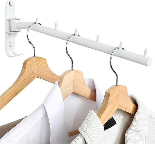 Alise Swivel Clothes Hanger Rack, Stainless Steel Laundry Wall Mounted Drying Rack, Heavy Duty Coat Hanging Racks with Swing Arm for Closet Bedroom Laundry, White-NeatNest
