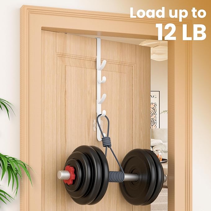Over The Door Hooks, Metal Door Hooks for Hanging, Over The Door Purse Organizer for Coat Hanger, Back of Shower Door for Hanging Towel Rack Clothes, Hat, Bathroom, Closet (White-3Packs)
