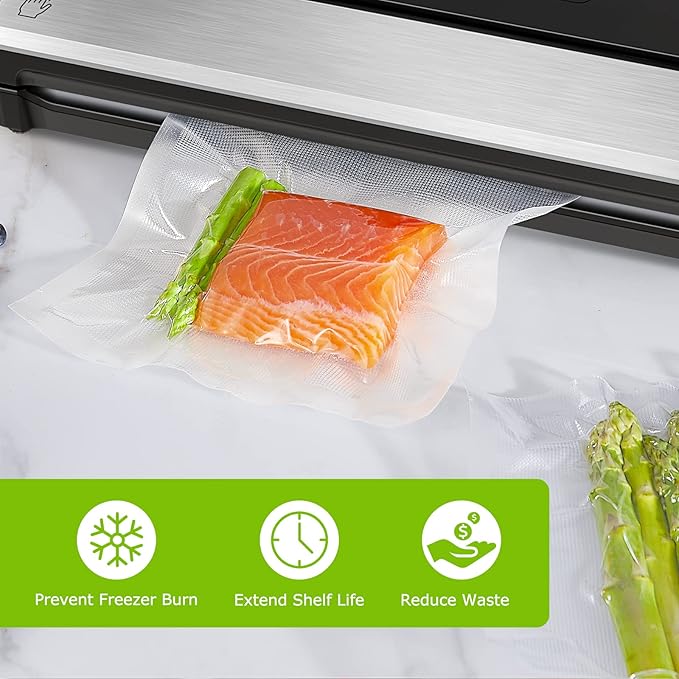Bonsenkitchen Precut Vacuum Food Sealer Bags 100 Pint 6" x 10", BPA Free, Commercial Grade Textured Food Vacuum Sealer Bag, Thick Embossed Bags for Food Storage and Sous Vide Cooking VB3204-NeatNest