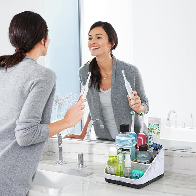 Chintu Toothbrush Holders for Bathroom Counter Organizer - 6 Slots Kids Tooth Brushing Holder Rustic Toothbrush and Toothpaste Holder for Vanity Organization Farmhouse Electric Toothbrush Caddy Black-NeatNest