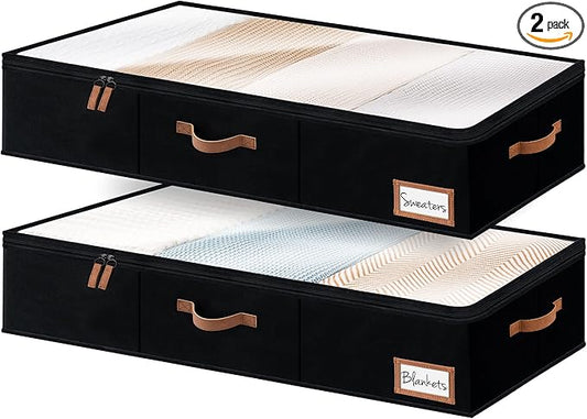 StorageWorks Extra Large Under Bed Storage Containers with Handles and Label Holder, 2 Pack Ultra-thick Fabric Underbed Bins, Closet Organizer for Clothes, Blankets, Sweater-NeatNest