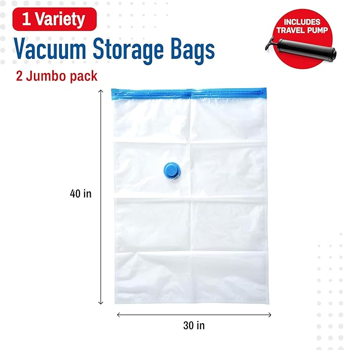 2 Pack Jumbo Vacuum Storage Bags for Comforters, Blankets & Clothes – Jumbo Vacuum Sealed Compression Bags with Hand Pump – Space Saver Storage Bags for Bedding, Moving, Travel & Organization-NeatNest