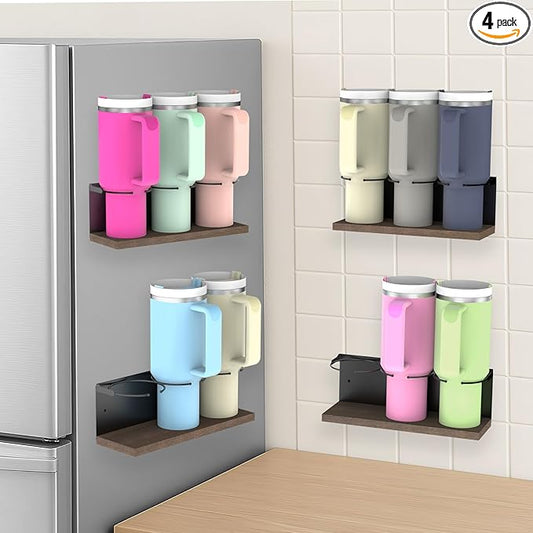 4 Pack Magnetic Water Bottle Organizer for Stanley 20&30&40 oz Magnet Tumbler Holder for Refrigerator Black Cup Storage Rack for Kitchen/Cabinet-NeatNest