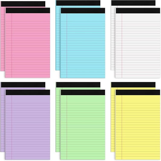 12 Packs Legal Pads 5x8, Totally 360 Sheets Colored Legal Pads 5x8 College Ruled Writing Pads Small Note Pads 30 Sheets/Pad Tablets Lined Notepad for School, Office, To-Do Lists
