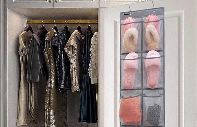 Over The Door Hanging Closet Shoes Holder Organizer Shoe Storage Shoe Rack with 6 Mesh Pockets (6 Pockets)-NeatNest