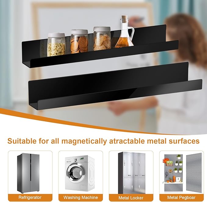 2 Pack Magnetic Book Shelf - Acrylic Reusable Display Panel for Whiteboards, Classrooms & Home, Adhesive-Free Storage with 11lb Capacity (Black)