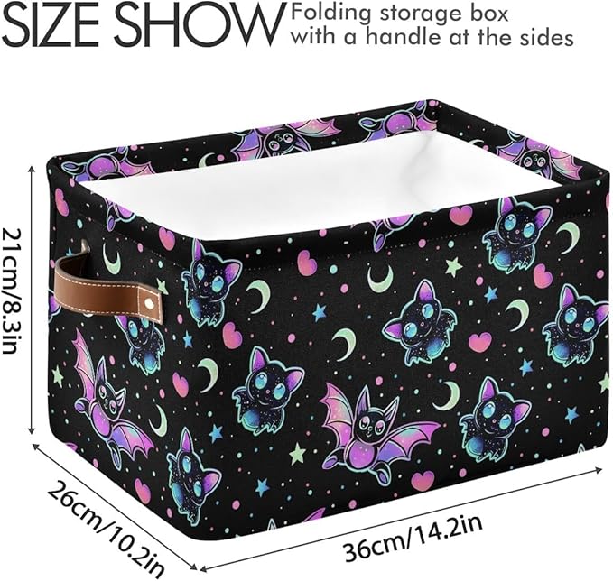 Gradient Bat Pattern Storage Basket,Large Storage Bin Fabric Collapsible Organizer Bag with Handles 15x11x9.5 inch-NeatNest