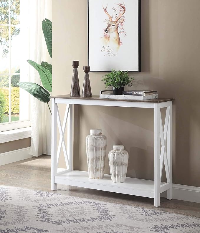 Convenience Concepts Oxford Console Table 39.5" - Sofa Table with Storage Shelf, Transitional Entryway Hall Table for Living Room and Bedroom, Display Foyer Table, Driftwood/White-NeatNest