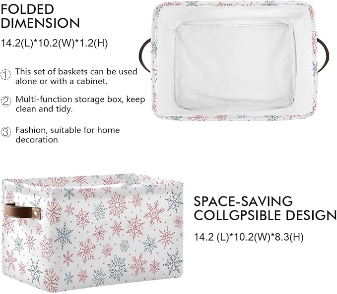 Bolaz Christmas Snowflakes Storage Basket,Large Storage Bin Fabric Collapsible Organizer Bag with Handles 15x11x9.5 inch-NeatNest