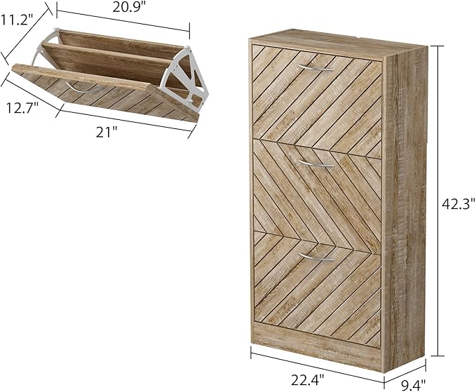Homsee Modern Shoe Storage Cabinet with 3 Flip Drawers & Twill Louver Doors, Wood 3-Tier Shoe Rack Storage Organizer for Entryway, Hallway & Bedroom, Brown (22.4”L x 9.4”W x 42.3”H)-NeatNest