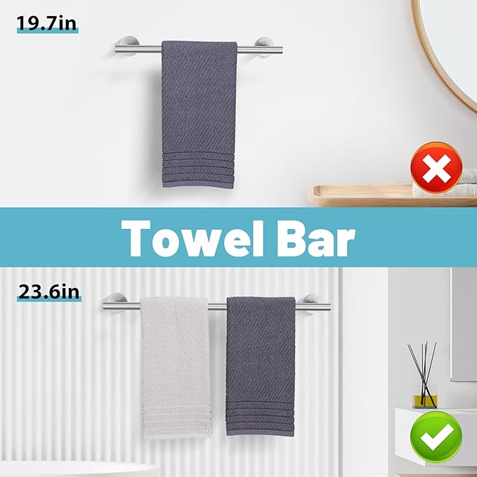 10 Pieces Brushed Nickel Bathroom Hardware Set, SUS304 Stainless Steel Towel Holder Set Includes 23.6 Inch Towel Bar, Toilet Paper Holder, Towel Ring and Towel Hook Wall Mount Bathroom Accessories Set