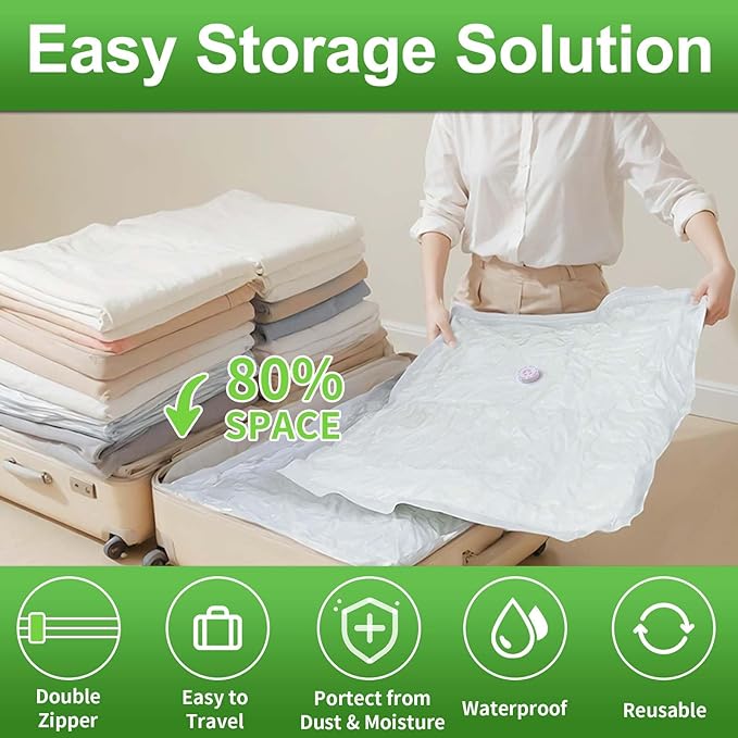 ZXA Vacuum Storage Bags with Electric Air Pump, 5 Pack Large 32''x 24'' Vacuum Seal Bags for Clothing, Space Saver Vacuum Storage Bags for Blanket, Duvets, Pillows, Comforters - White-NeatNest