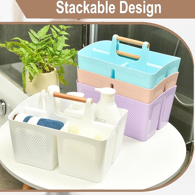 Haundry Plastic Gray Shower Caddy Basket with 3 Compartments, Portable Divided Bathroom Cleaning Caddy Organizer Storage Tote with Handle for Dorm,College, Room Essentials