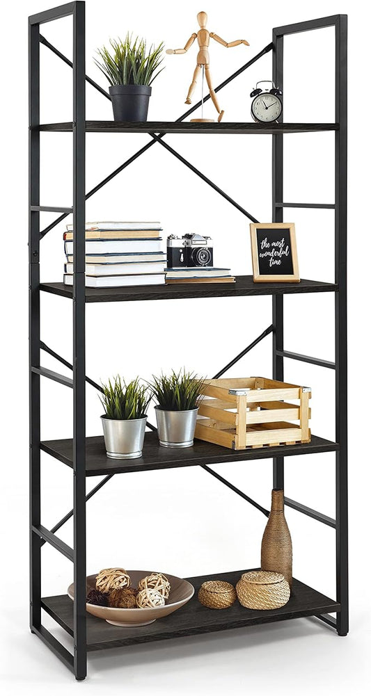 CAPHAUS 4 Tier Bookshelf, 24 Inch Width Free Standing Shelf, Bookcase Shelf Storage Organizer, Industrial Book Shelves for Home Office, Living Room, Kitchen, Black Vintage Shelves & Metal Frame-NeatNest