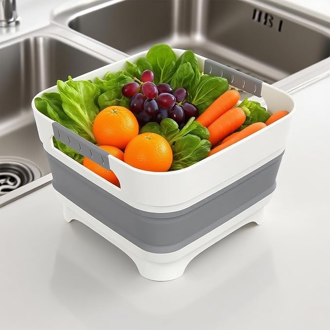 2.4 Gal (9L) Collapsible Dish Basin with 2 Drainage Plugs - Foldable Sink for Kitchen, Camping, RV | Space-Saving Multifunctional Wash Basin for Veggies, Dishes-NeatNest