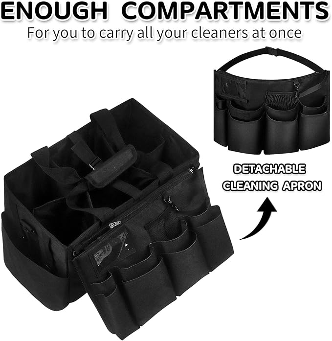 Boczif Cleaning Caddy Bag Wearable, Cleaning Caddy Supplies Organizer with Handle, Shoulder Straps & Detachable Divide, Cleaning Tool Organizers Tote Bag for Cleaners & Housekeepers（Black）-NeatNest