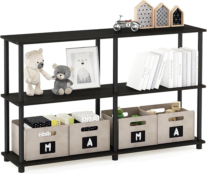 Furinno Turn-N-Tube 3-Tier Double Size Storage Display Rack, Espresso/Black, Plastic Pole 2 x 2