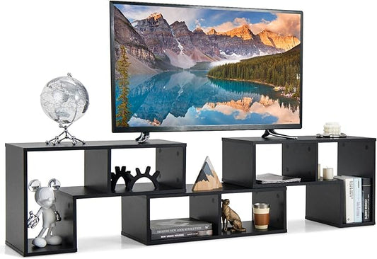 GOFLAME 3 Pieces TV Console Stand, Modern Entertainment Center for 50 55 60 65 Inch Flat Screen TV, Free Combination Bookcase for Storage & Display, Suitable for Living Room, Bedroom (Black)-NeatNest