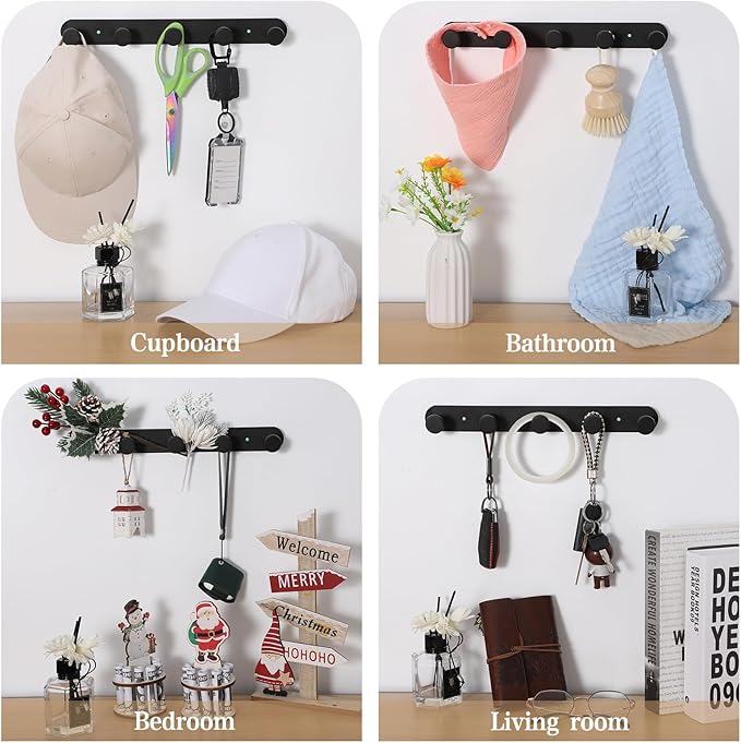 Coat Hooks Wall Mounted, Black Coat Rack with 5 Hooks Adhesive & Screw in Door Hooks Heavy Duty Coat Hanger Towel Hooks for Wall Towels Clothes Hat-NeatNest