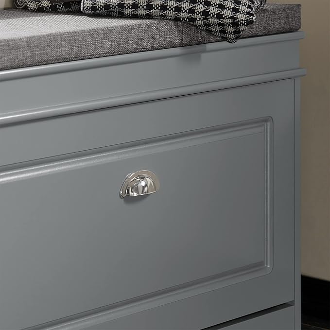 Haotian Shoe Storage Bench with Cushion, Grey Narrow Shoe Rack for Entryway, Small Shoe Cabinet with 2 Tiers Flip-Drawer, Closet Hallway Mudroom FSR82-L-HG-NeatNest