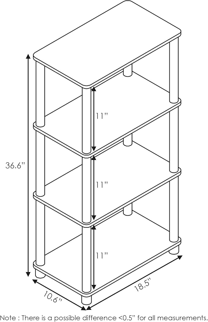 Furinno Turn-N-Tube No Tool 4-Tier Storage Shelf, Narrow, French Oak Grey/Black-NeatNest