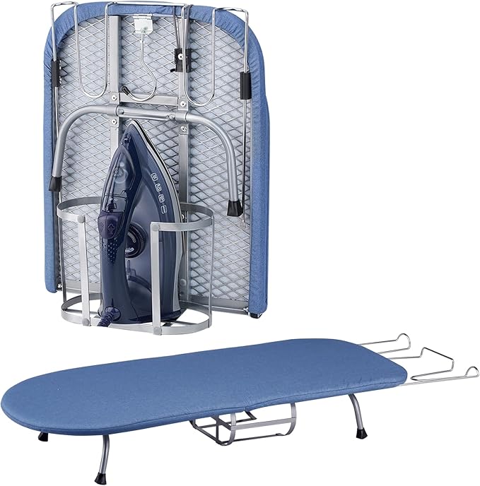 BiJun Small Ironing Board, Foldable Table Top Ompact Portable Mini Ironing Board w/Iron Rest, Set for Dorm Rooms, RVs, Travel Apartments Blue-NeatNest