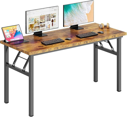 DlandHome Folding Table Computer Desk 62 Inches Workstation Table Conference Table Home Office Desk Fully Assembled Retro and Black Frame-NeatNest