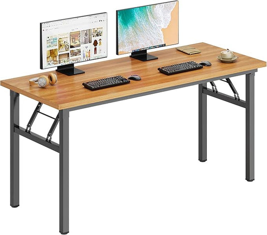 DlandHome Large Computer Desk, Folding Desk, Decent and Steady Home Office Desk/Workstation/Table 54.3inch Teak Black-NeatNest