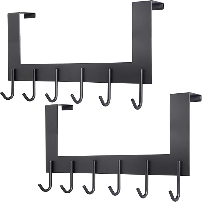 WEBI Over The Door Hooks Door Hanger,Over Door Towel Rack with 6 Hooks,Door Coat Hanger Over Door Coat Rack for Clothes,Black,2 Packs
