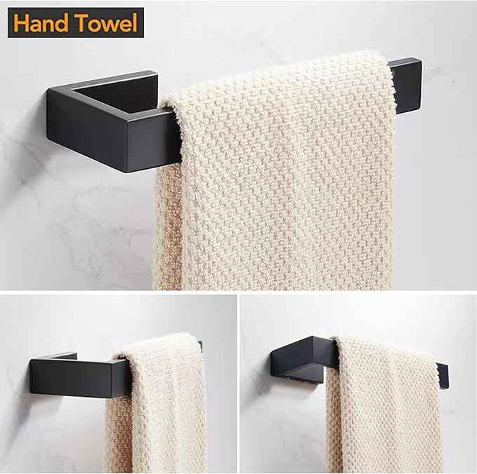2-Piece Hand Towel Holder, Towel Ring - Thicken SUS 304 Stainless Steel Towel Holder for Bathroom Wall, 8" Rectangular Modern Design Hand Towel Bar, Contemporary Hand Towel Rack - Matte Black
