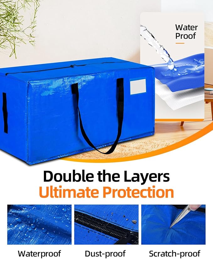 12 Pack Extra Large Moving Bags, Heavy Duty Packing Bags with Zippers and Handles for Space Saving, Clothes Storage, College Essentials, Travel, Blue