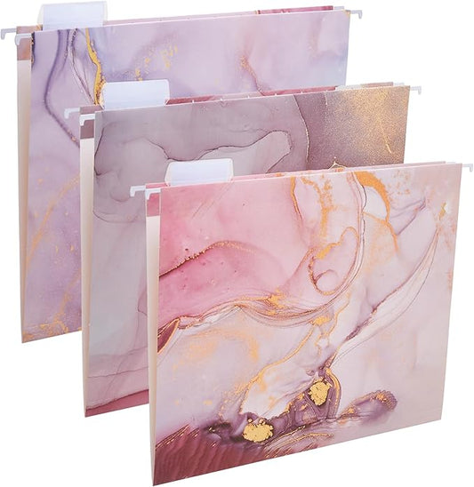 Y YOMA 6 Pack Decorative Hanging File Folders Letter Size Cute Hanging Folder Pretty File Folder Organizer for Filing Cabinet Office Home Work Documents with 1/5-Cut Adjustable Tabs, 3 Rose Design