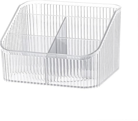 DASITON Large Capacity Makeup Brush Holder,5 Slot Makeup Brush Cup,Vintage striped Make Up Brush Holder,for Vanity Decor,Bathroom Countertops,Desk Storage Container,Cosmetic Display cases(Clear-L)-NeatNest