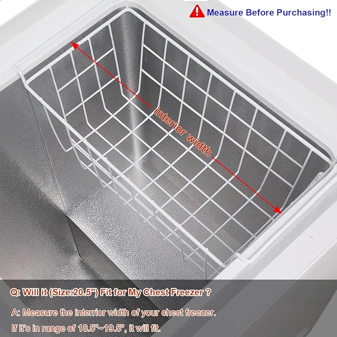 Chest Freezer Baskets 20.5 Inch, Chest Freezer Organizer Bins Metal Wire Storage Baskets with Hanging Handles for Deep Freezer, Set of 2