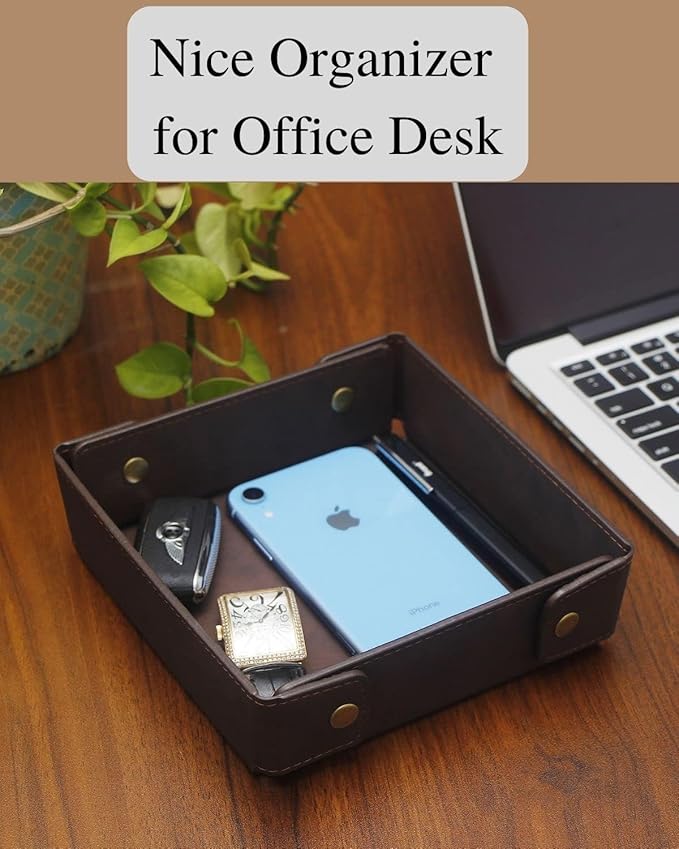 CASIRENA Father's Day Gifts Faux Leather Valet Tray Organizer for Men - Catch-All Tray for Entryway Table Key, Wallet, Watch, Coin Change, Phone, Dresser EDC Dump Jewelry, Bedside Nightstand Desk-top-NeatNest