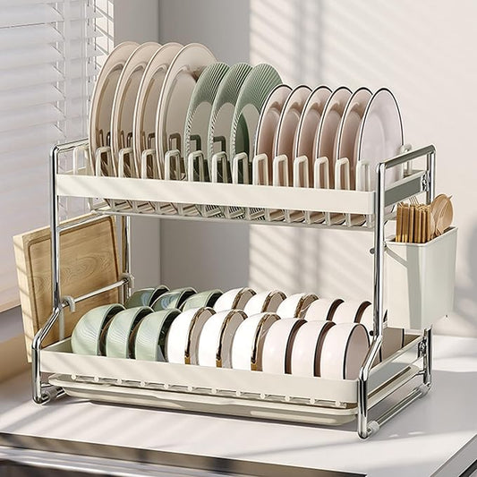 Dish Drying Rack 2 Tier Countertop Dish Draining Rack Organizer White