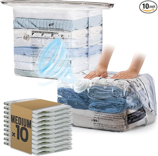TAILI Vacuum Storage Bags for Travel, Medium Cube (25x19x11 inch), 10 Pack Vacuum Seal Bags for Clothing, Compression Packing for Clothes, Blankets, Baby Clothes, No Pump Needed, Travel Essential-NeatNest