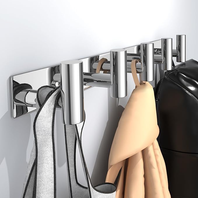 Wall Mounted Coat Rack-5 Hooks, Heavy Duty Stainless Steel Hook Rail for Towel Coat Hat Purse Bag Jacket, Towel Hooks for Entryway Bathroom Kitchen (Glossy 5 Hooks - 1 Pack)-NeatNest