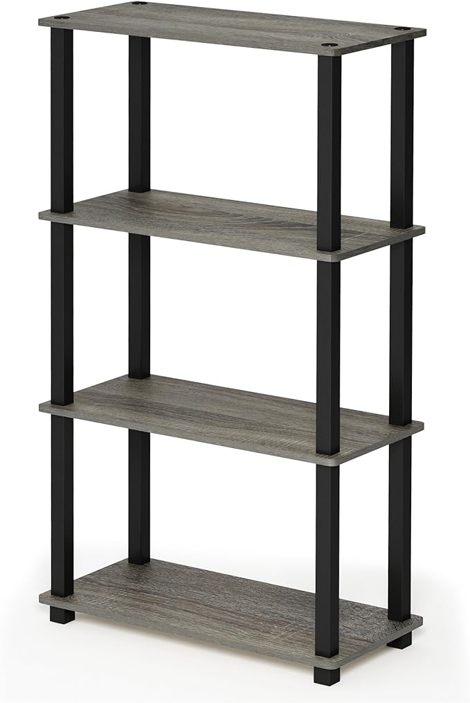 Furinno Turn-N-Tube 4-Tier Multipurpose Shelf Display Rack, Square Tube, French Oak Grey/Black-NeatNest