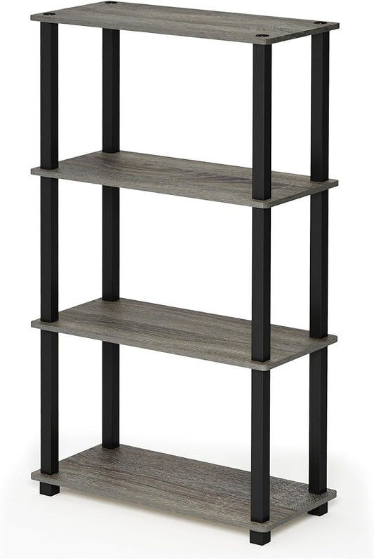 Furinno Turn-N-Tube 4-Tier Multipurpose Shelf Display Rack, Square Tube, French Oak Grey/Black-NeatNest