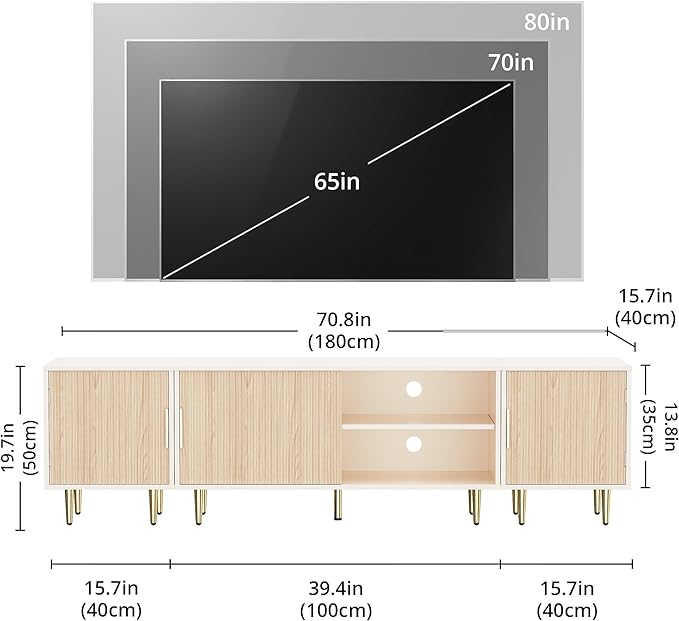 71" TV Stand for 50/60/70/80 inch TV, TV Stand for 75+ inch TV, Modern Entertainment Center for Up to 80" TV, TV Media Stand with Storage Cabinet for Living Room, Bedroom, Oak-NeatNest
