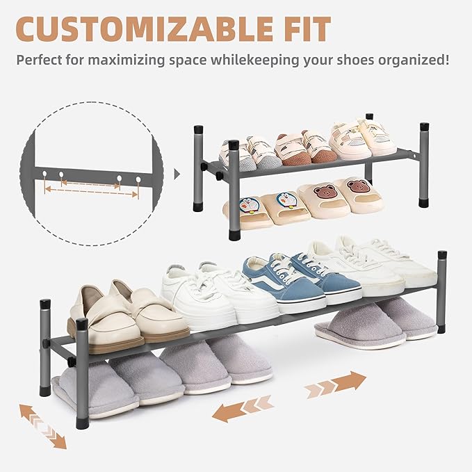 STORAGE MANIAC Expandable Shoe Rack, 4 Pairs Stackable Small Shoe Rack, Metal Adjustable Shoes Organizer for Closet, Entryway, Hallway, Garage, Front Door, Shoes Shelves, Black 1 Tier-NeatNest