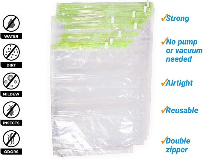 12 Space Saver Storage Bags for Clothes for Travel - Compression, no Vacuum Sacks - Luggage Accessories-NeatNest