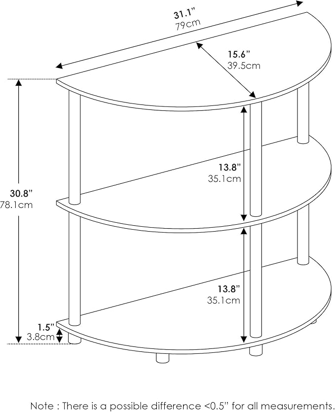 Furinno Frans Turn-N Half Round Console Table with Stainless Steel Tubes, Black Oak 15.6D x 31.1W x 30.8H in-NeatNest