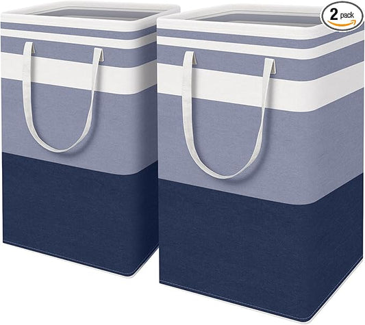HomeHacks 2-Pack Large Laundry Basket, Waterproof, Freestanding Laundry Hamper, Collapsible Tall Clothes Hamper with Extended Handles for Clothes Toys in the Dorm and Family (Blue, 88L)-NeatNest
