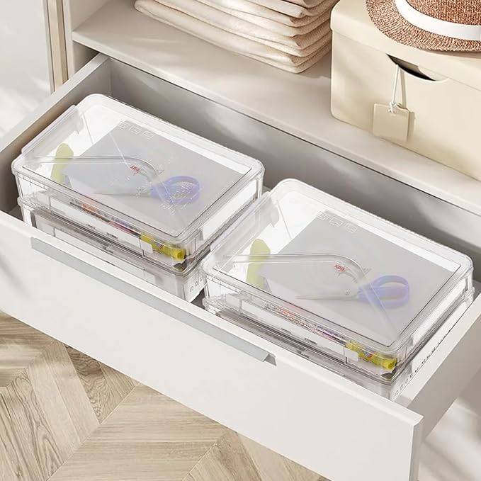 2 Packs A4 File Box Portable Project Case with Handle Clear File Box Craft Construction Paper Storage Organizer for Scrapbook, Photo, Scrapbook, Board Game