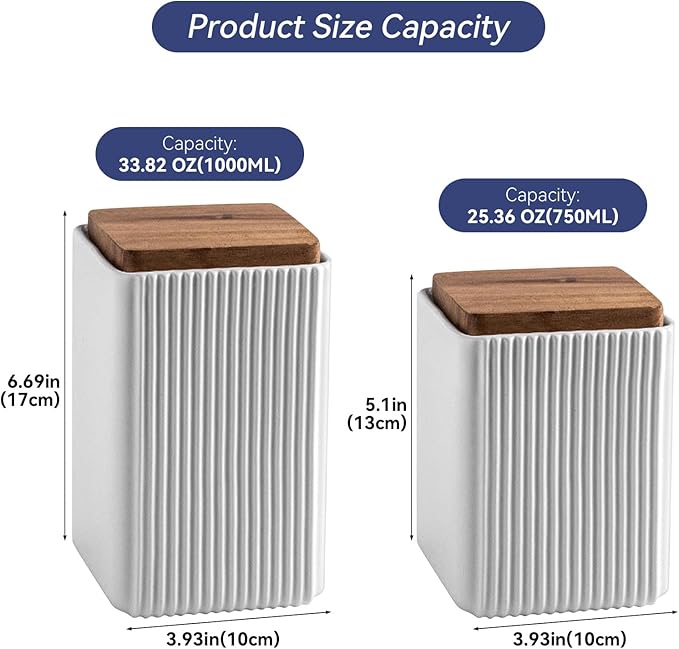 Ceramic Storage Jars Modern Elegant Highly Polished Airtight Storage Canisters with Lid Whiteware Food Stroage Jar for Kitchen Spice Tea Vanilla Sugar Coffee Beans (White-750ML)-NeatNest