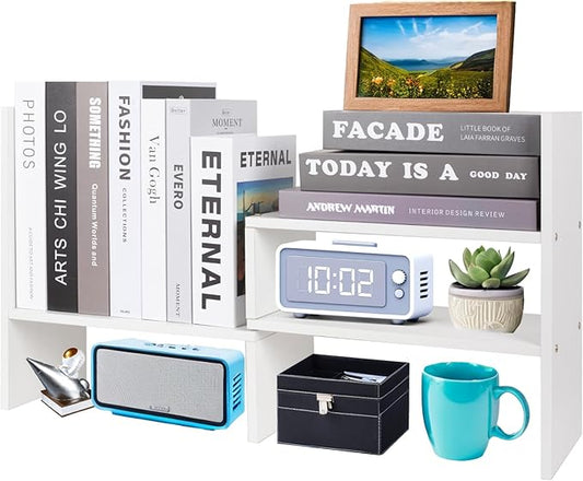 ShellKingdom Desk Shelf Organizer, Desktop Shelves, Adjustable Desktop Corner Shelf, Bookshelf Storage Rack and Cubicle Decor for Desk, Tabletop, School, Office, Dorm Desk Organizer - White-NeatNest