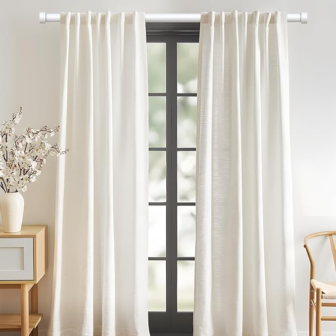 2 Pack Curtain Rods for Windows 28 to 48 Inch(1.5-5 Feet),White 1'' Diameter Drapery Rods with End Cap Style Design,Modern Adjustable Heavy Duty Curtain Rod,Size:30''-60''